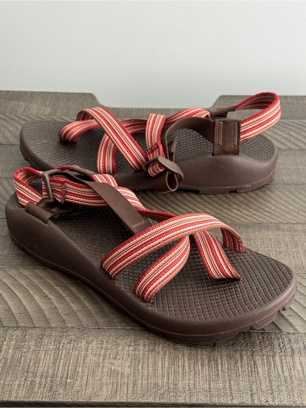Chaco Brown and Red Striped Women's Sandals Size 9